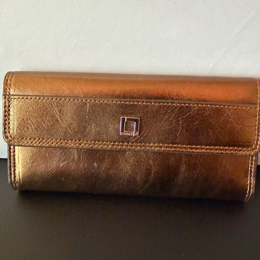 LODIS Metallic Bronze Leather Organizer Wallet